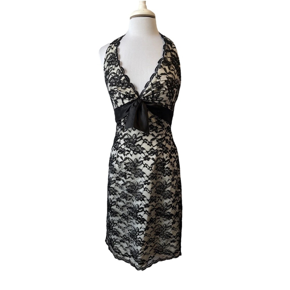 White House Black Market Y2K Babydoll Black Lace Overlay Dress Size 8 Whimsigoth